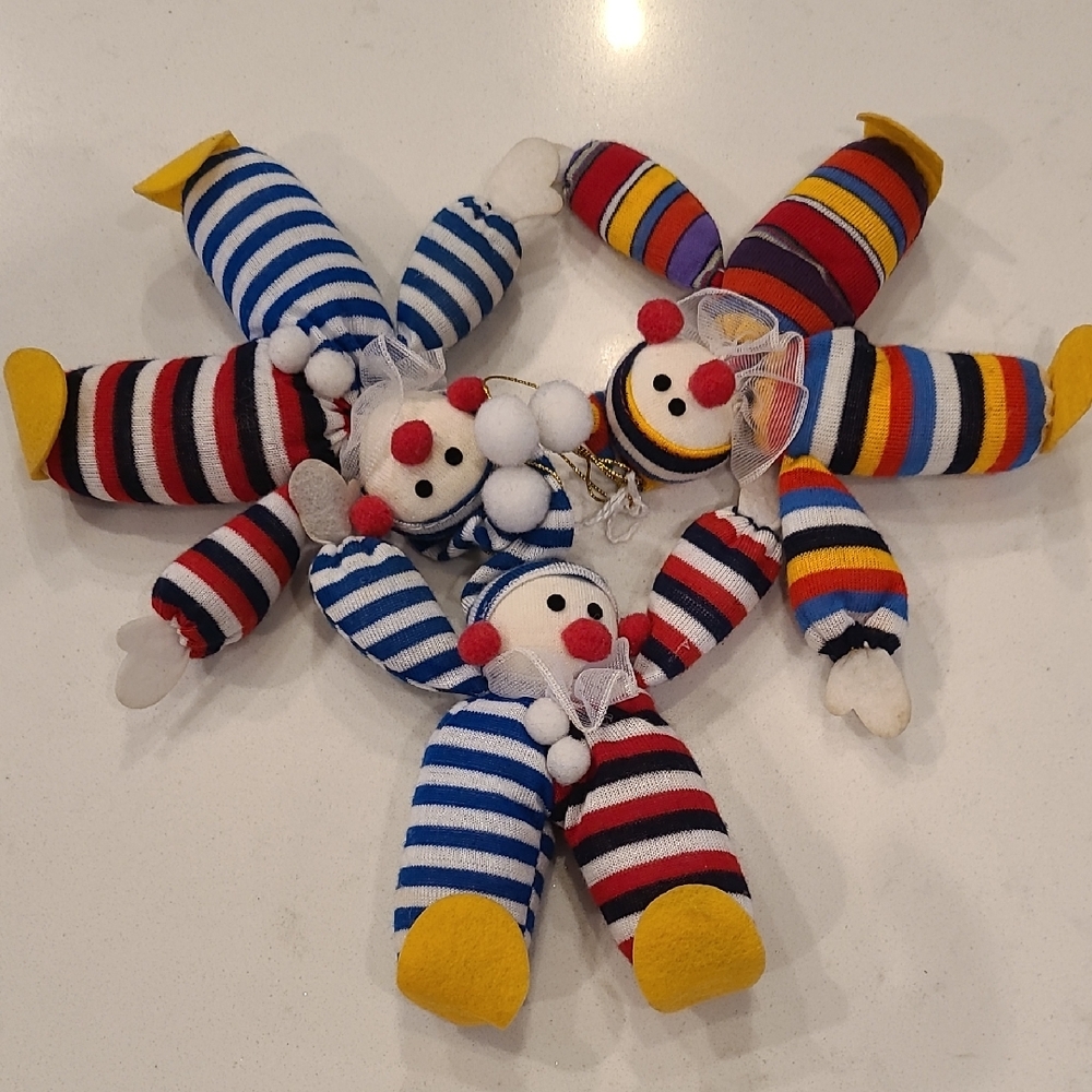 Vintage Striped Clown Plush Ornament Set - Multicolor